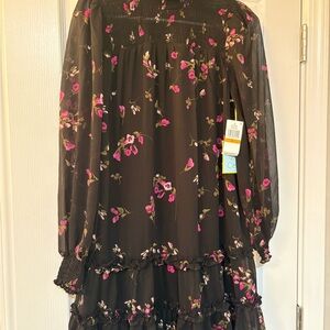 CeCe Black Dress with Pink Floral Design